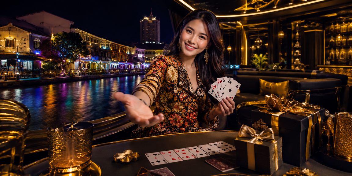Pemain poker dalam suasana hiburan Malacca dengan tema batik